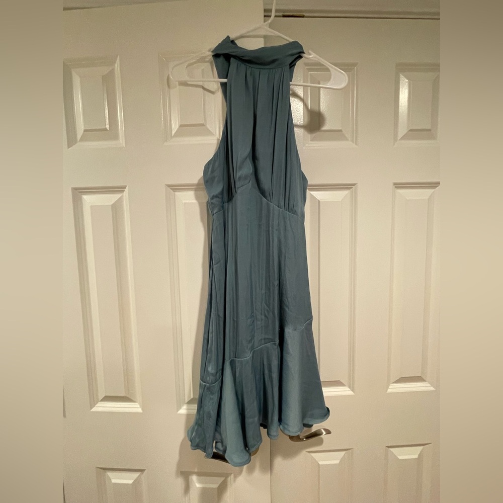 Light Blue Silk Halter Mini Dress - Picture 4 of 9